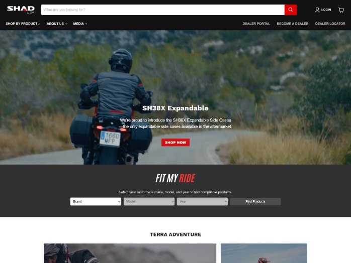 SHAD USA storefront with the Fit My Ride compatibility lookup by make, model and year